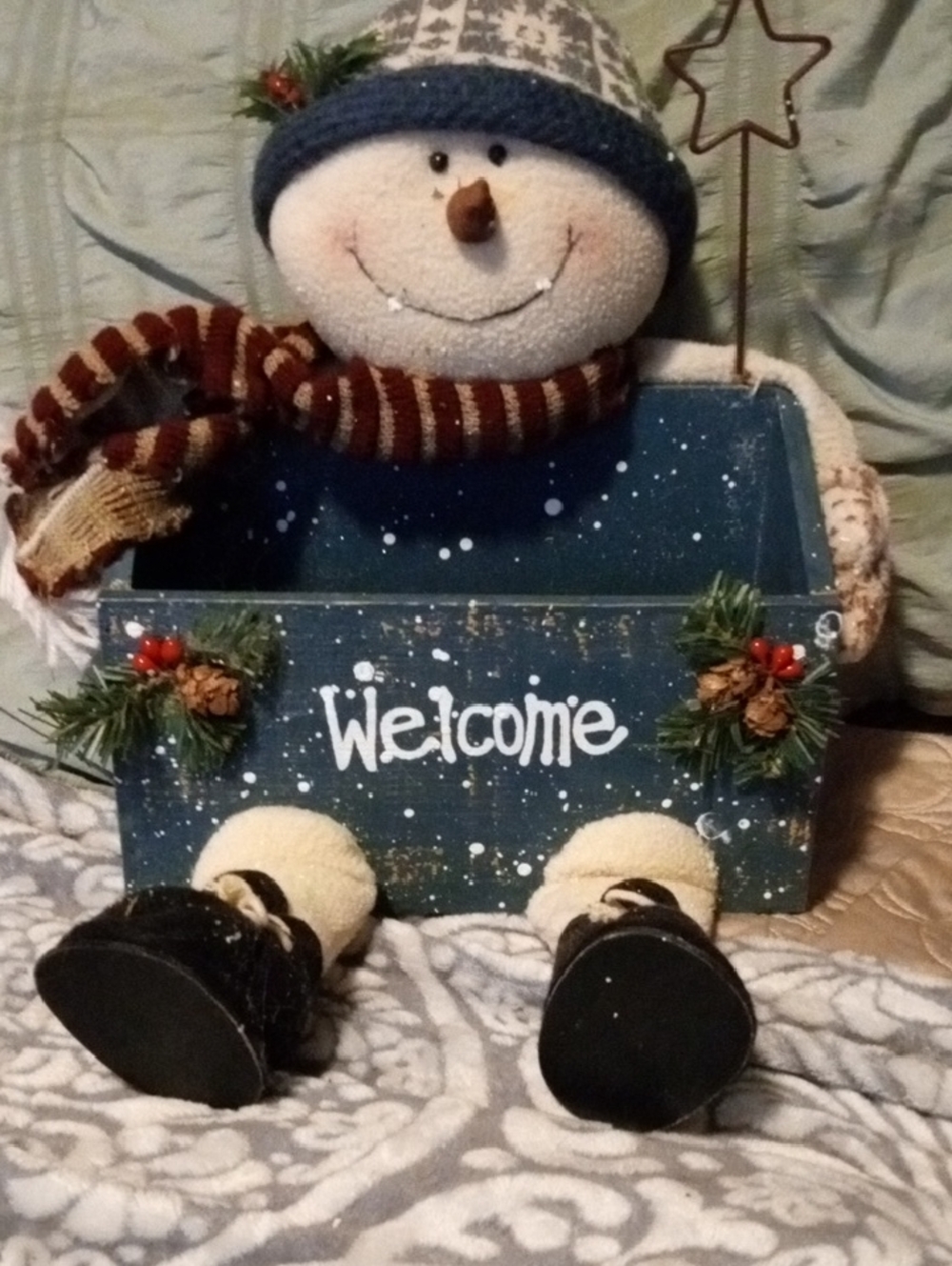 Source Unknown Blue Snowman Welcome Decorative Box